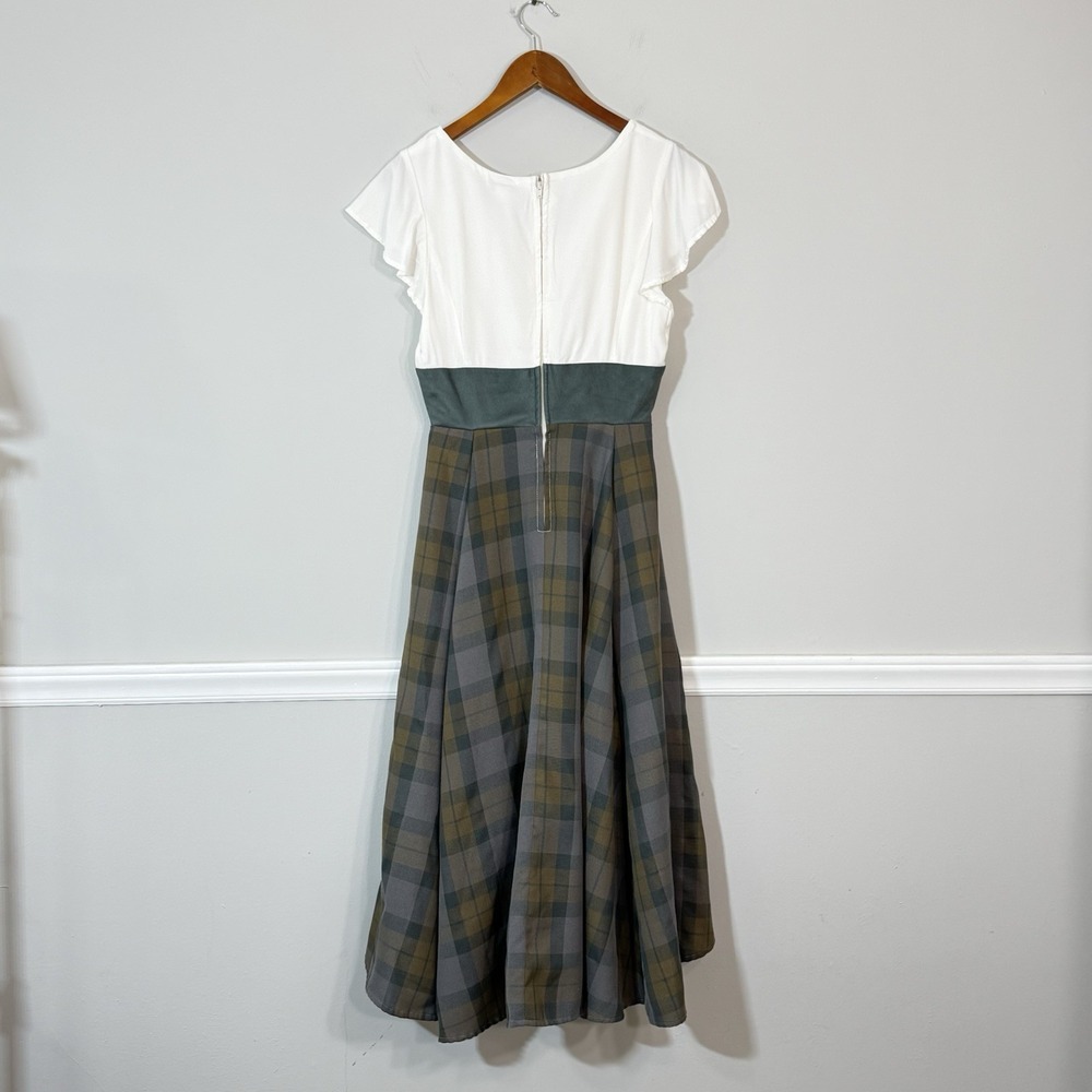 Her Universe OutlanderDress Womens Sz S White Gray Brown Tartan Lace Up Hi Low - Picture 2 of 12